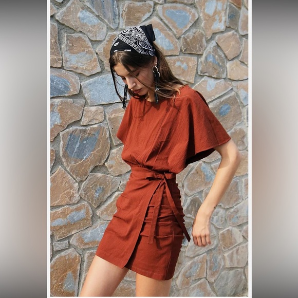 Free People Dresses & Skirts - Free People Rough Rider Red Copper Textured Dress As is